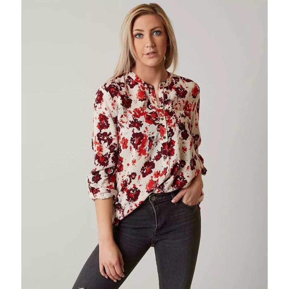 Lucky Brand Floral Print‎ Blouse Women's Size Large Long Sleeve Boho Top